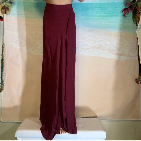 Olivaceous burgundy faux wrap maxi Skirt - Picture 4 of 8